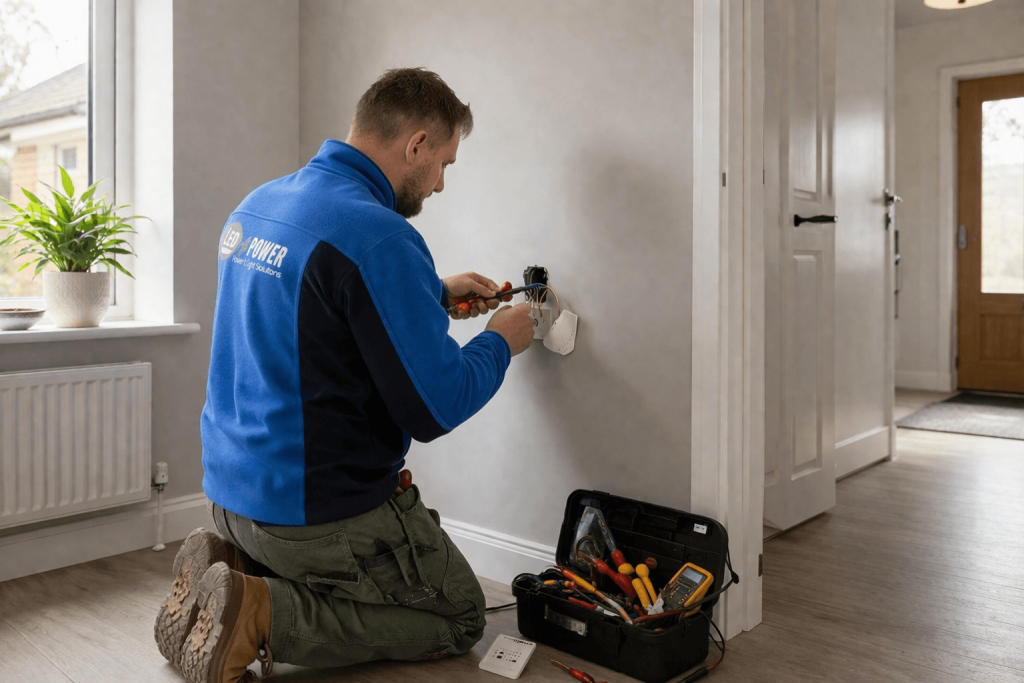 electrician working on outlet installation